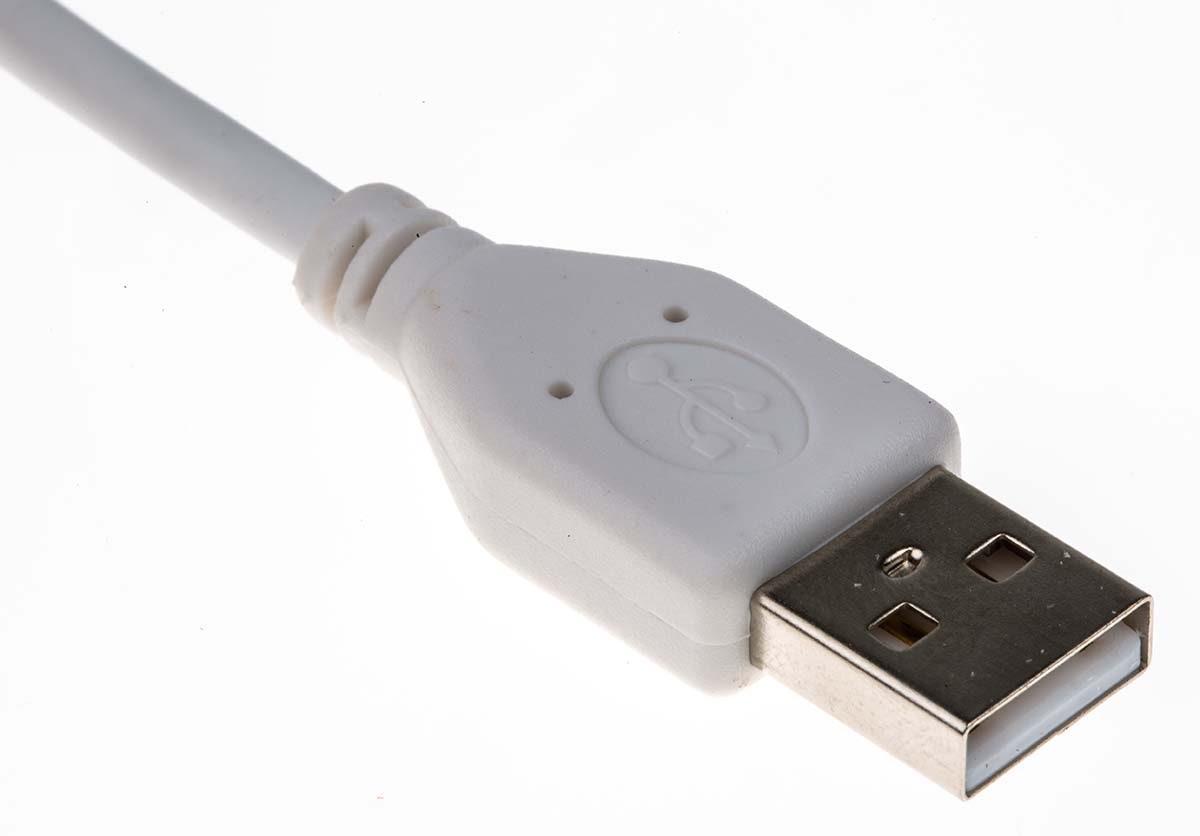182-8861 RS PRO IC Socket USB Cable, Male USB Type A to Male, USB 2.0 USB Type A, White, 1 m
