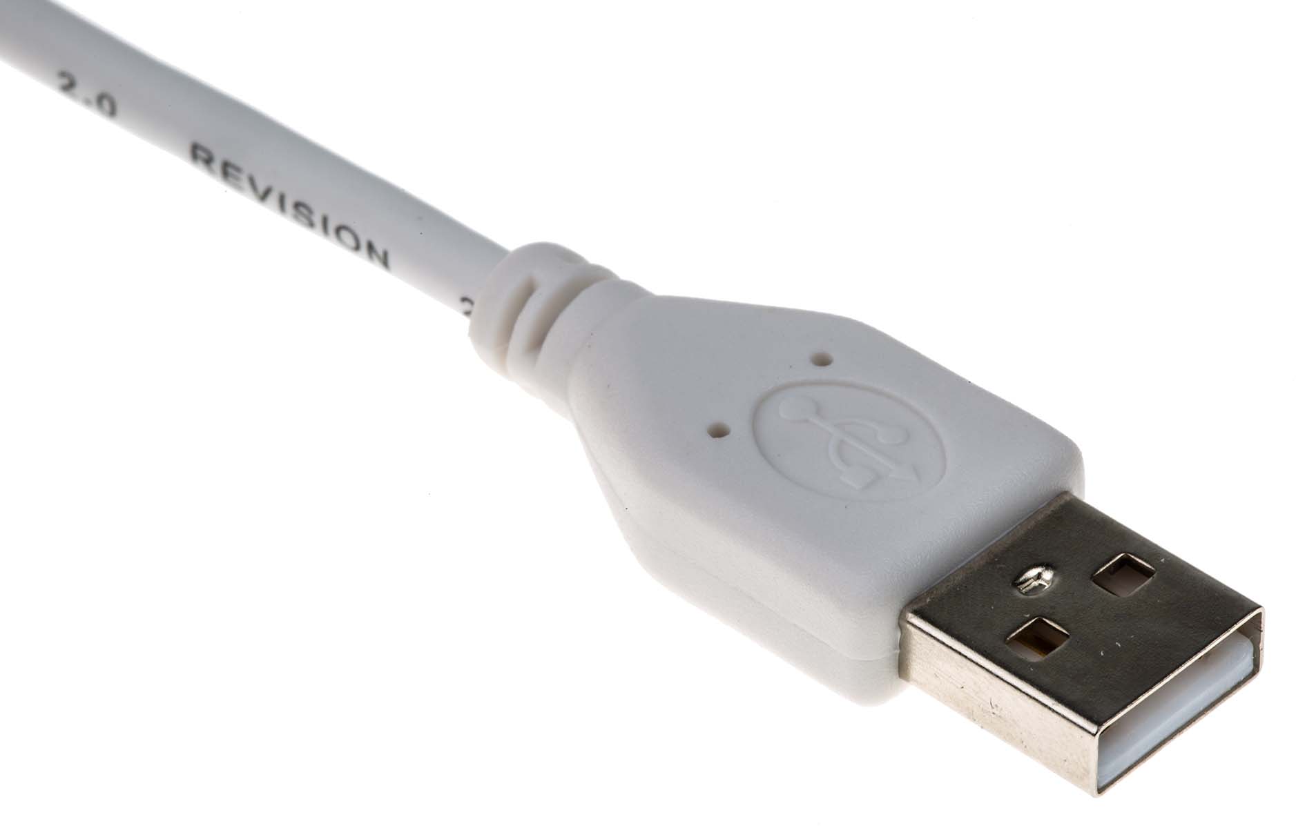 182-8861 RS PRO IC Socket USB Cable, Male USB Type A to Male, USB 2.0 USB Type A, White, 1 m