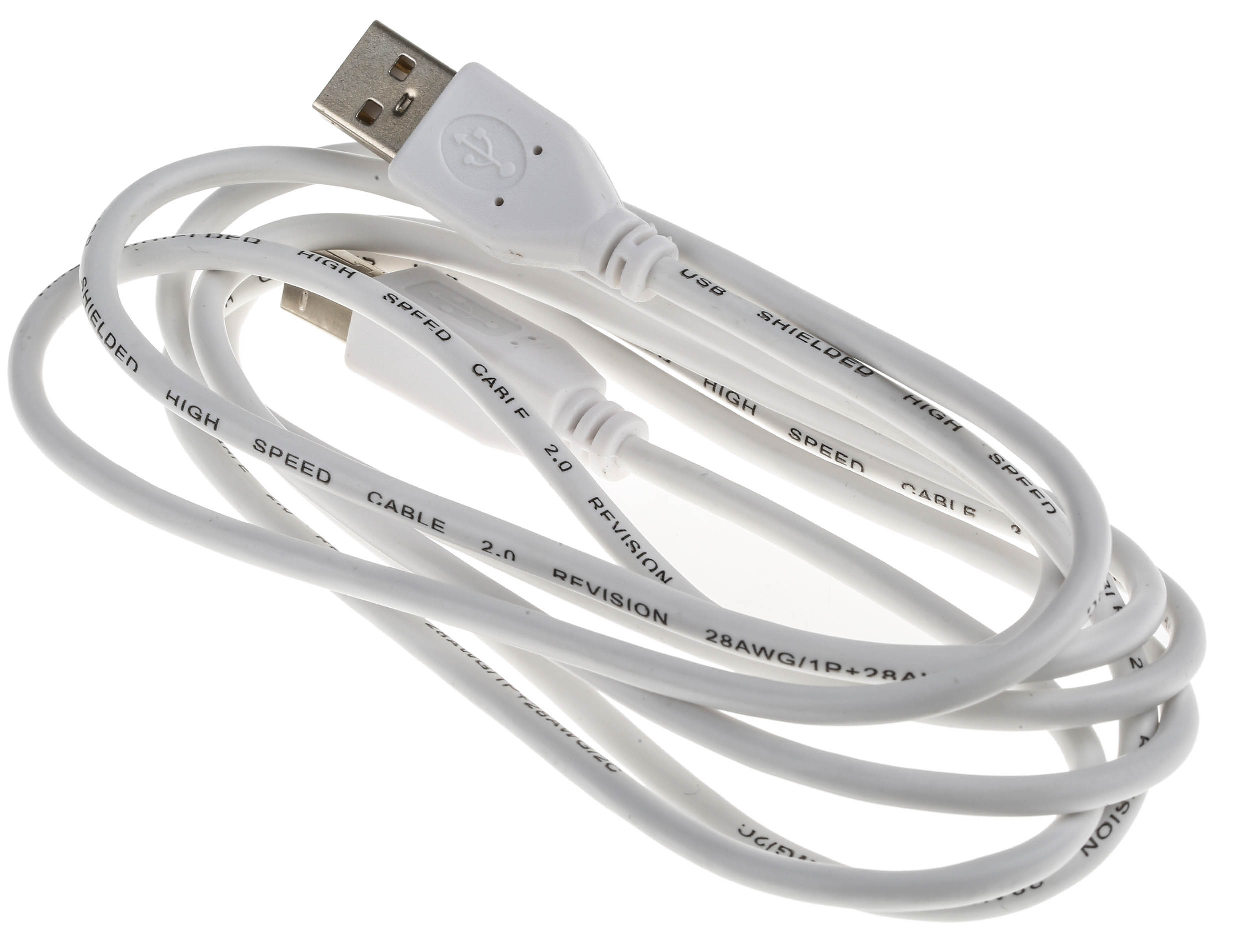 RS PRO IC Socket USB Cable, Male USB Type A to Male, USB 2.0 USB B, White, 2 m