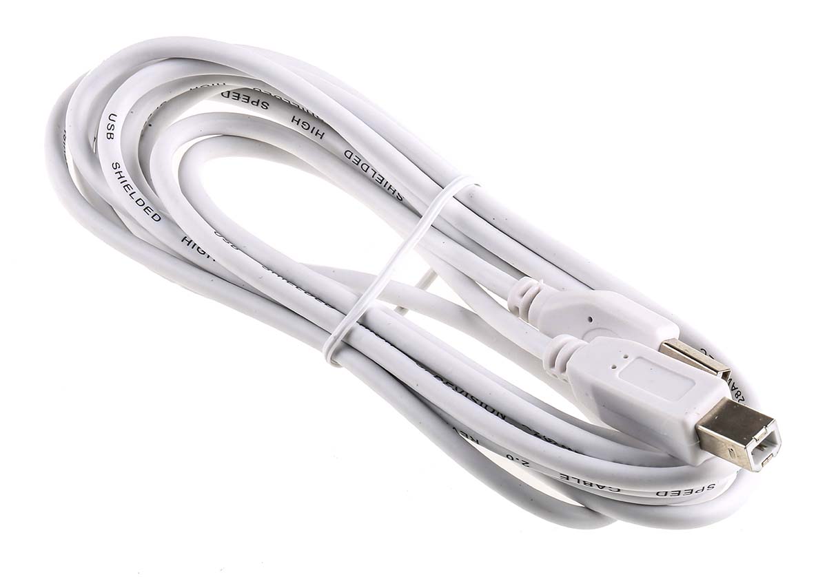RS PRO IC Socket USB Cable, Male USB Type A to Male, USB 2.0 USB B, White, 3 m
