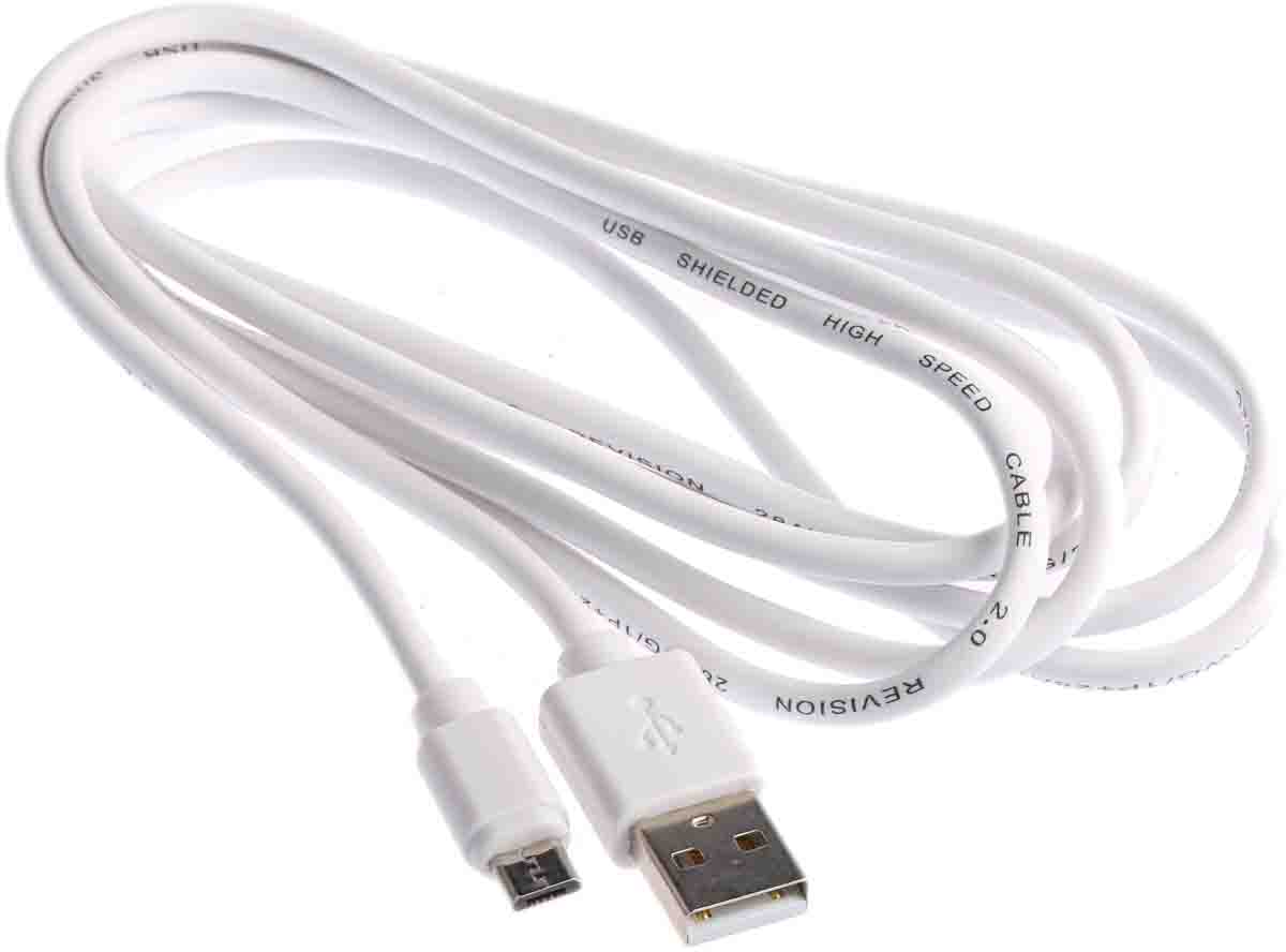 182-8872 RS PRO IC Socket USB Cable, Male USB Type A to Male, USB 2.0 Micro USB Type B, White, 1.8 m