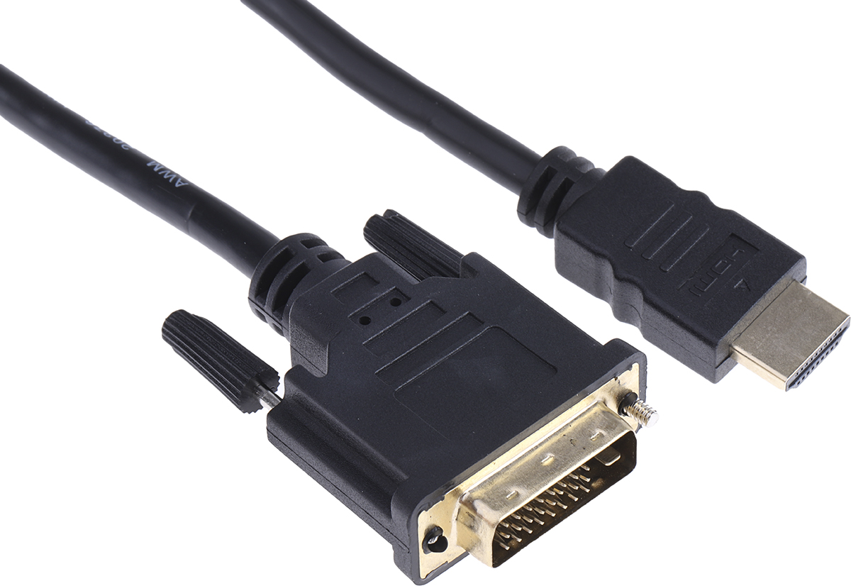 RS PRO, 1 m 4K HDMI Cable, - Male DVI-D Single Link to Male DVI, Black