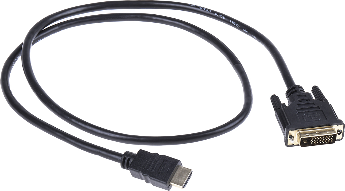 182-8878 RS PRO, 1 m 4K HDMI Cable, - Male DVI-D Single Link to Male DVI, Black