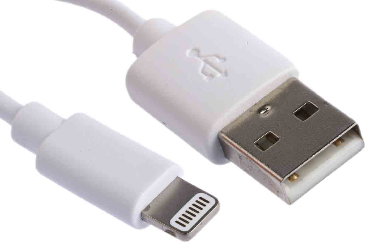 RS PRO IC Socket USB Cable, Male USB Type A to Male, USB 2.0 Lightning Connector, White, 1 m