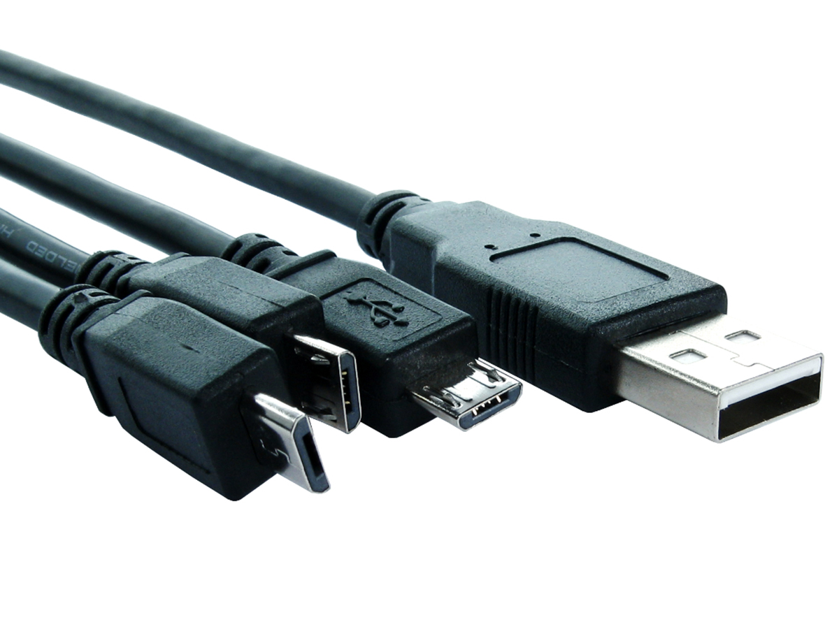 RS PRO IC Socket USB Cable, Male USB Type A to Male, USB 2.0 Micro USB Type B x 3, Black, 800 mm