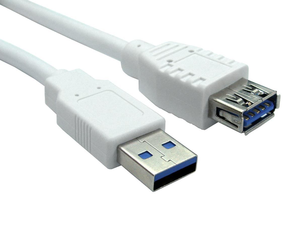 RS PRO  USB 3.0, Male USB Type A to Female USB Type A, White, 1.8 m