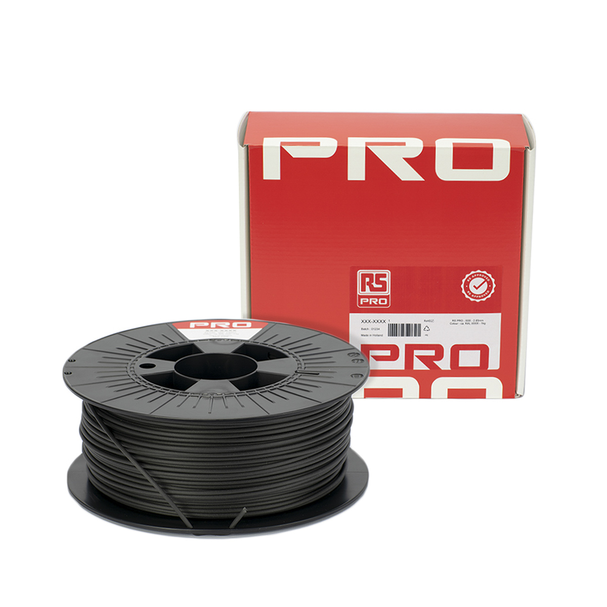 183-0258 RS PRO 2.85 mm Matte Black PLA Matt 3D Printer Filament, 1 kg