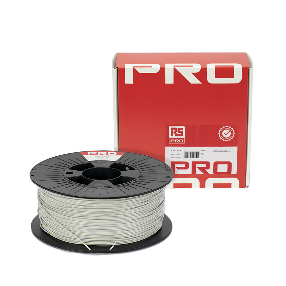 183-0285 RS PRO 1.75 mm Light Grey PLA 3D Printer Filament, 1 kg