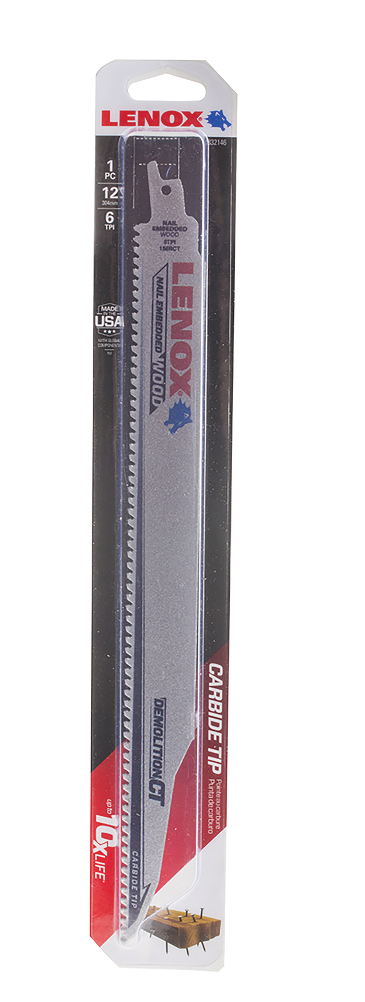 1832146 Lenox, 6 Teeth Per Inch Nail Embedded Wood 305 mm 1