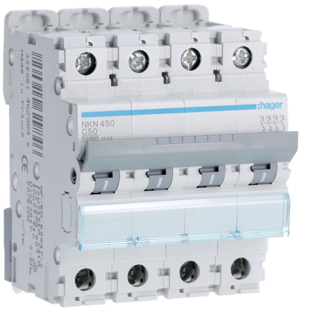 Hager Hager NKN Circuit Breaker, 4P, 50A Curve C, 400V AC, 15 kA Breaking Capacity