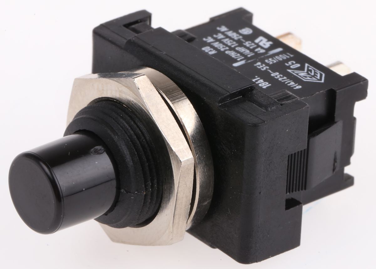 Marquardt Push Button Switch, Latching, Panel, 16.6 x 23.9 mm Cutout, SPST, IP40, 12 V dc 250 V ac