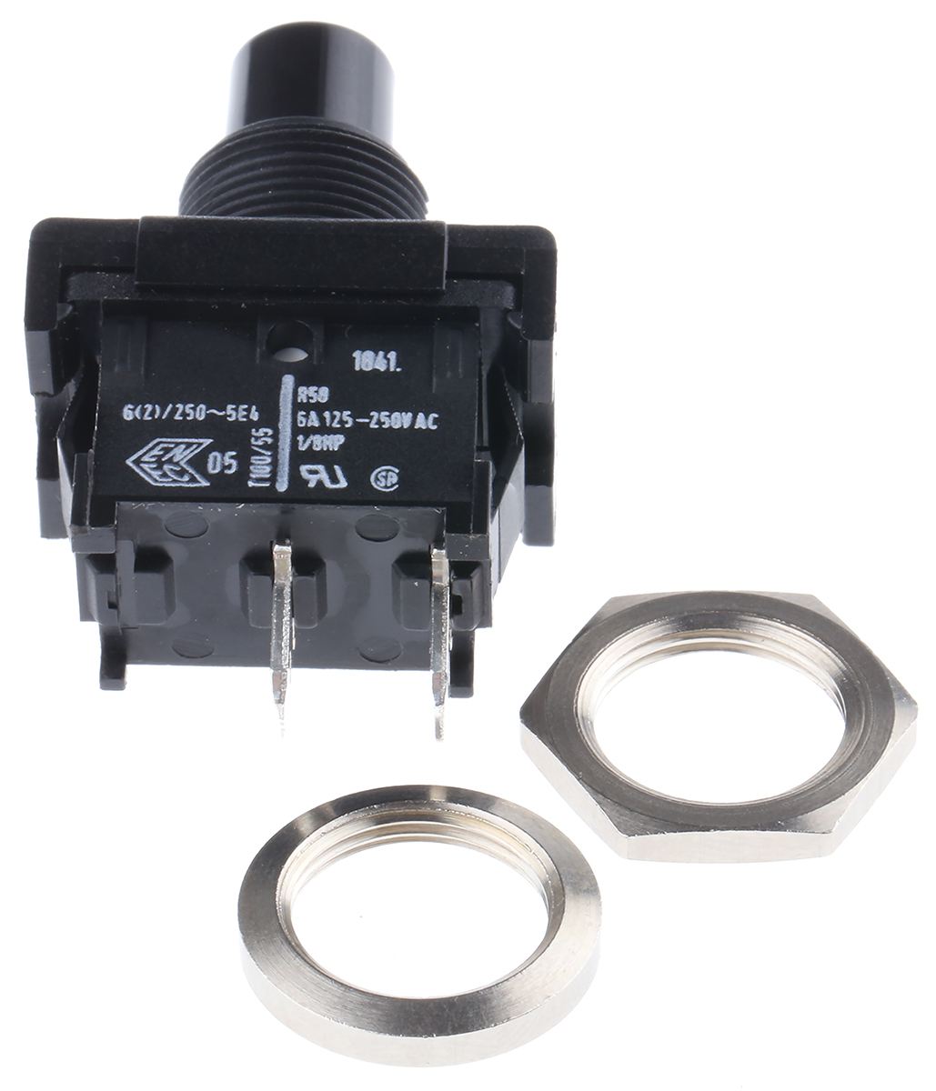 18411201 Marquardt Push Button Switch, Momentary, Panel, SPST, Black LED, IP40 250 V ac