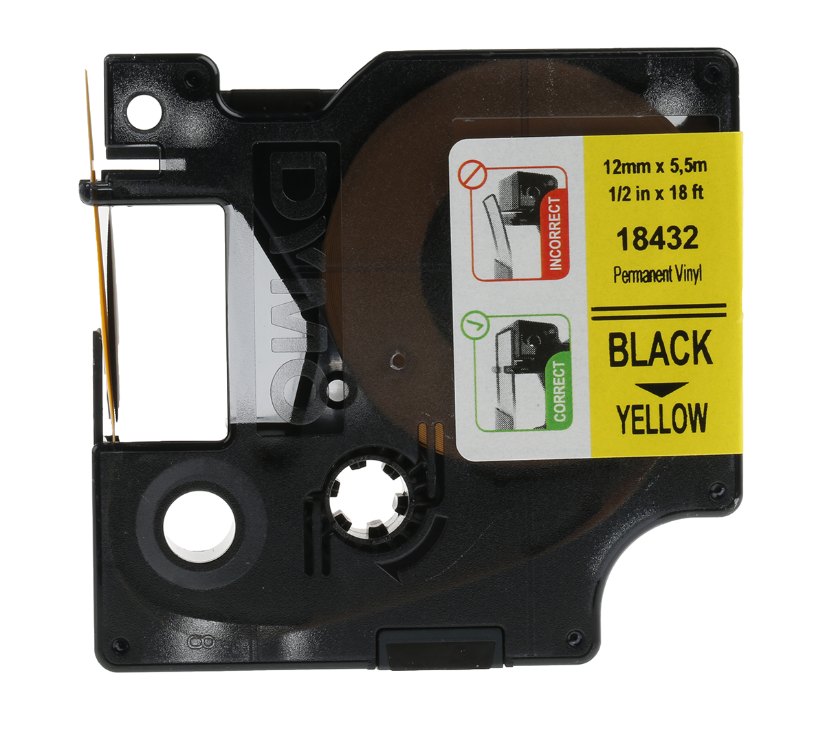 Dymo Black on Yellow Label Printer Tape, 5.5 m Length, 12 mm Width
