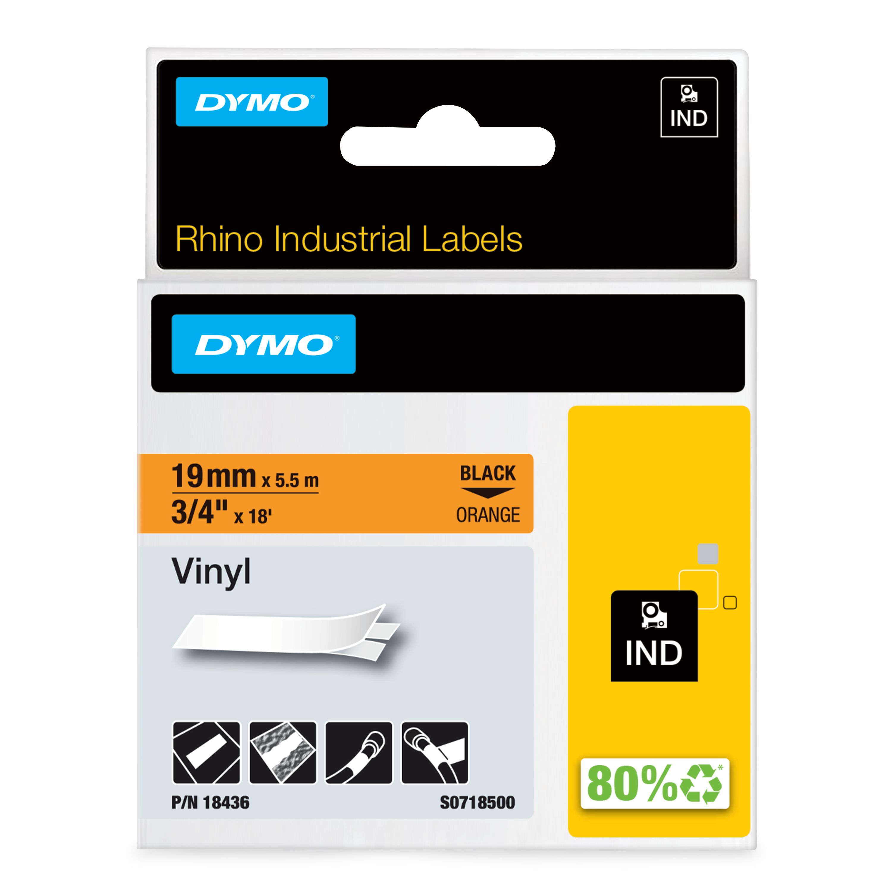 Dymo Black on Orange Label Printer Tape, 5.5 m Length, 19 mm Width