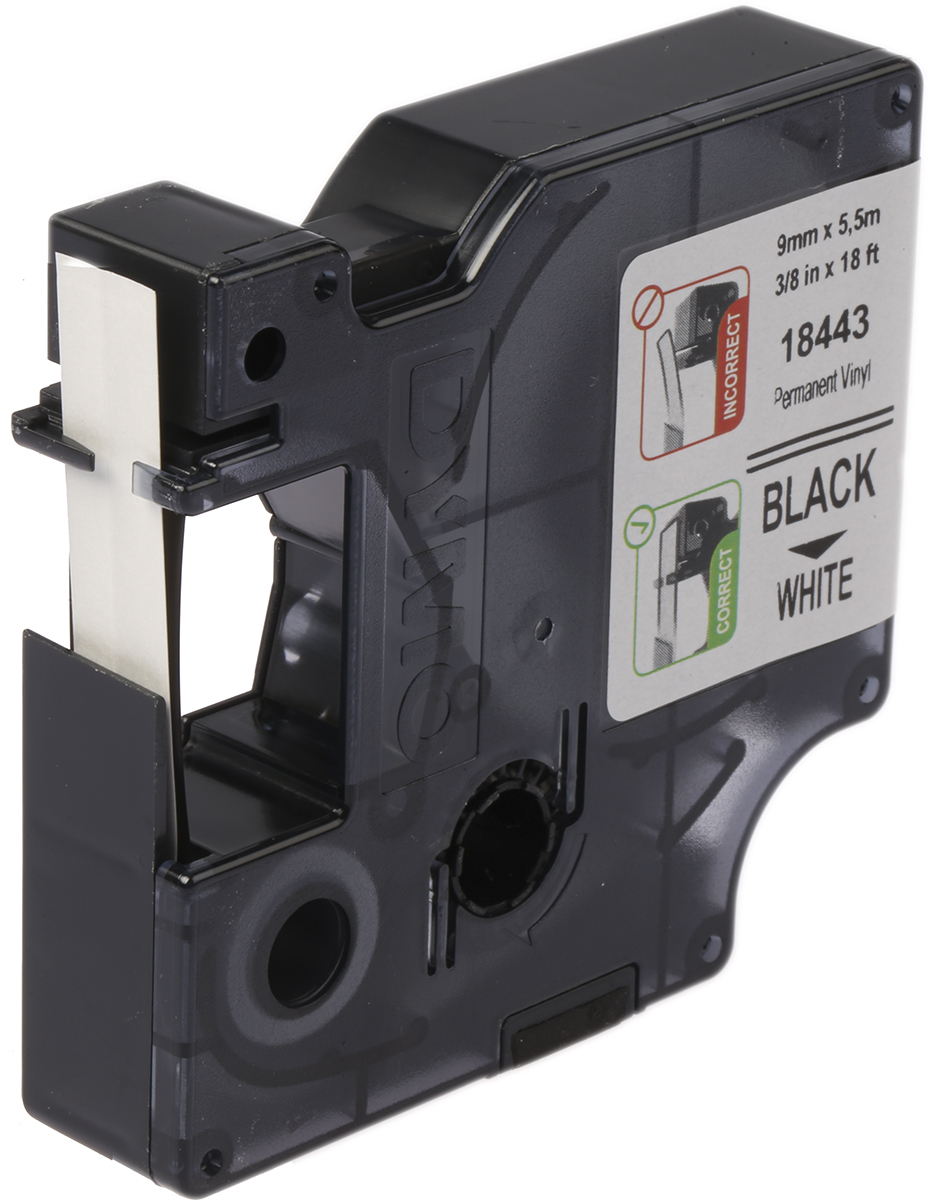 18443 Dymo Black on White Label Printer Tape, 5.5 m Length, 9 mm Width