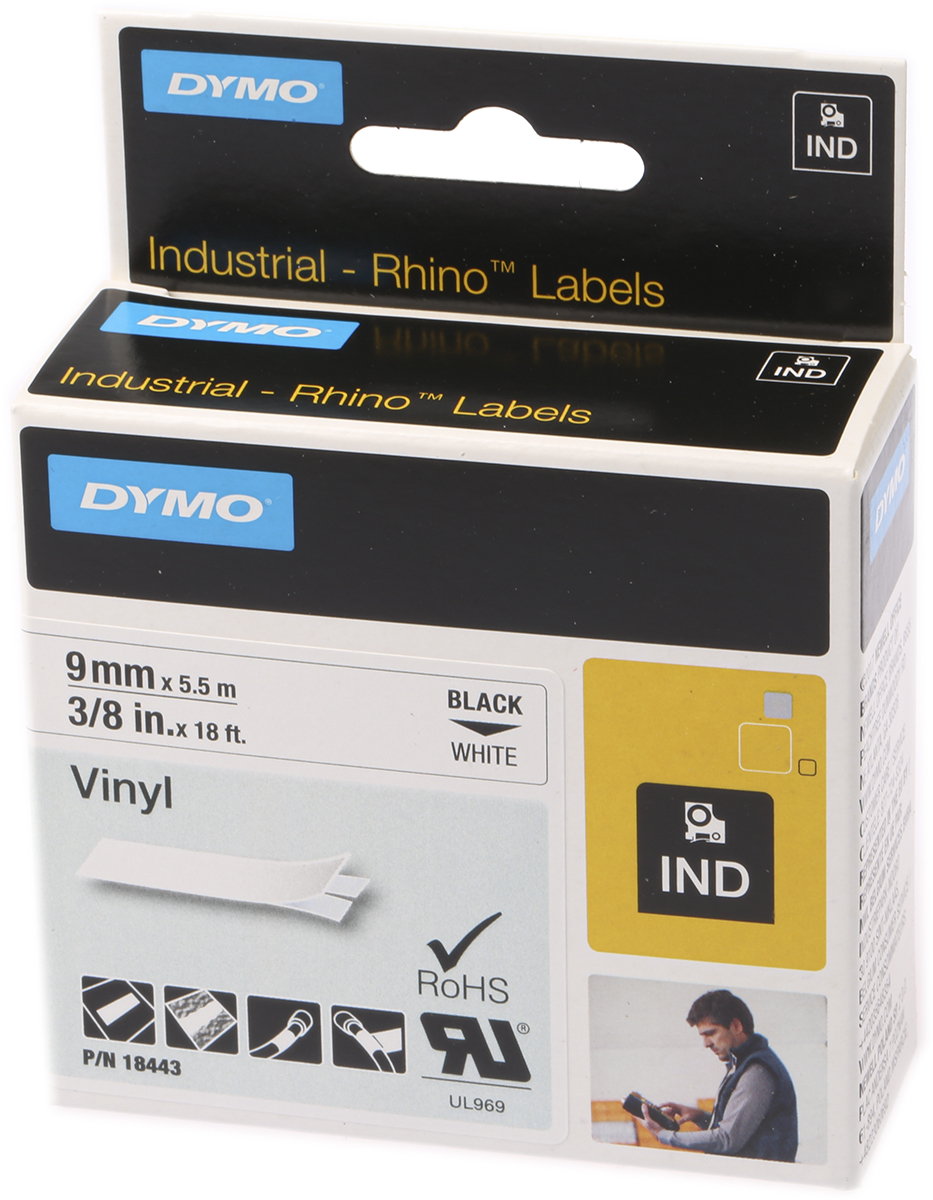 18443 Dymo Black on White Label Printer Tape, 5.5 m Length, 9 mm Width
