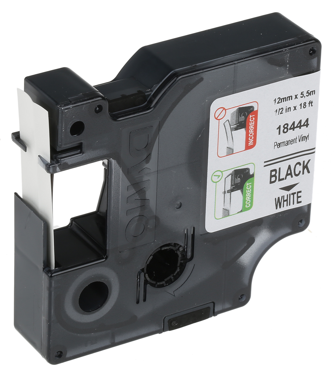 Dymo Black on White Label Printer Tape, 5.5 m Length, 12 mm Width, 12 mm Label Width