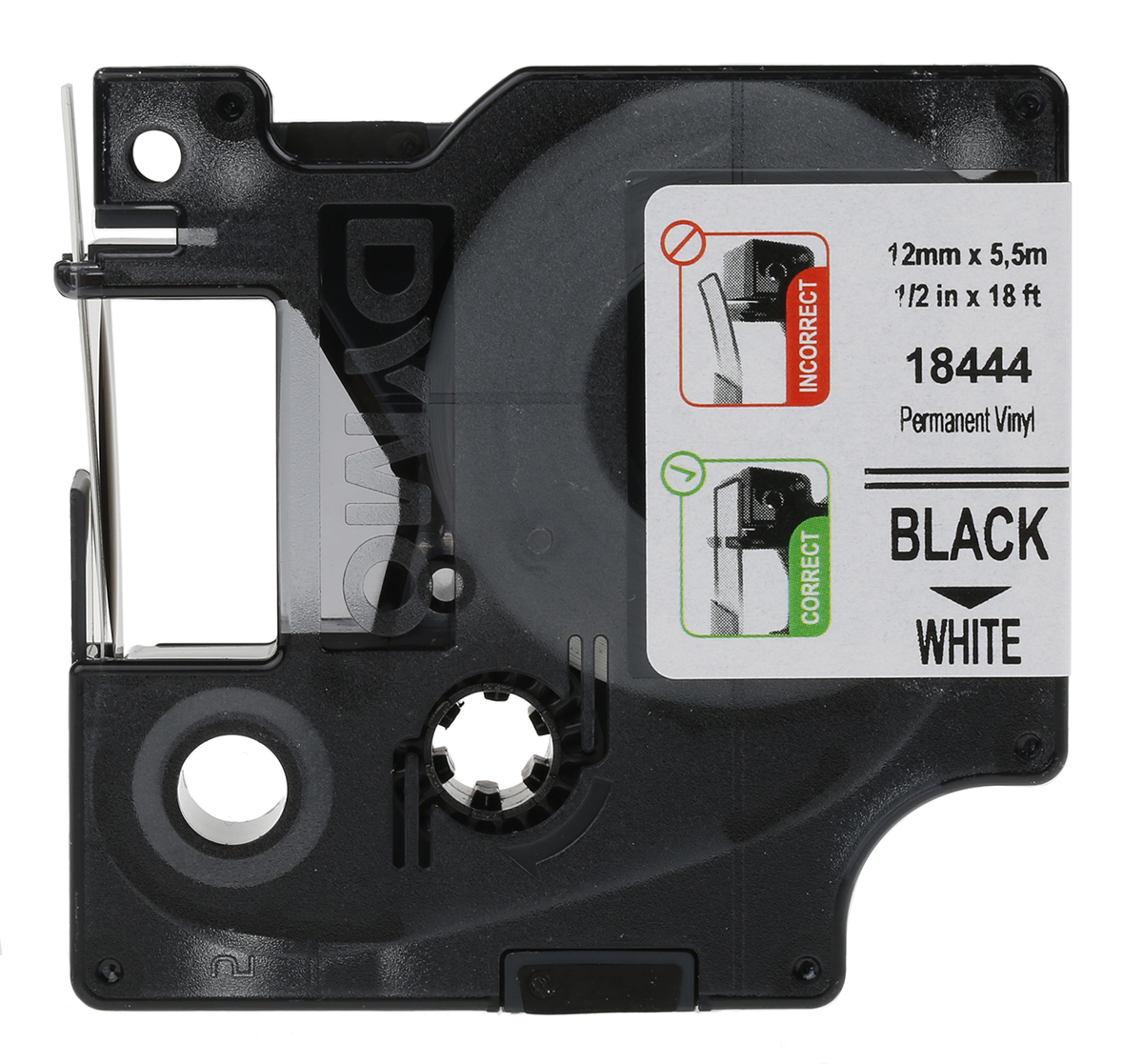 18444 Dymo Black on White Label Printer Tape, 5.5 m Length, 12 mm Width, 12 mm Label Width