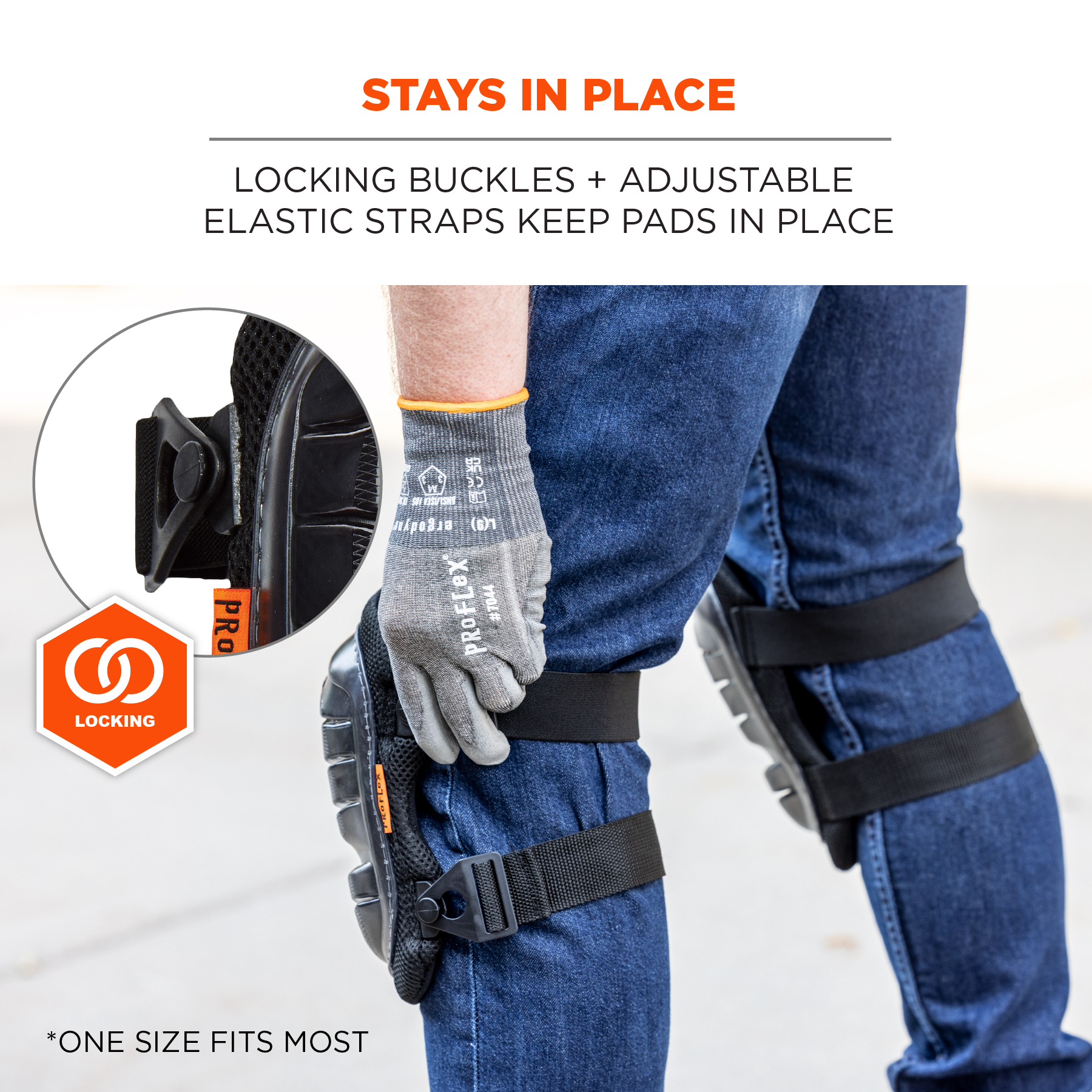 18447 Ergodyne Black Knee Pad, Buckle Resistant to Slip Resistant