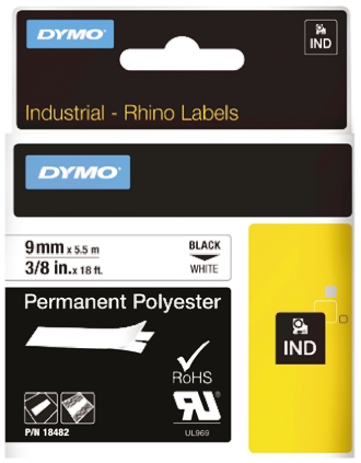18482 Dymo Black on White Label Printer Tape, 5.5 m Length, 9 mm Width