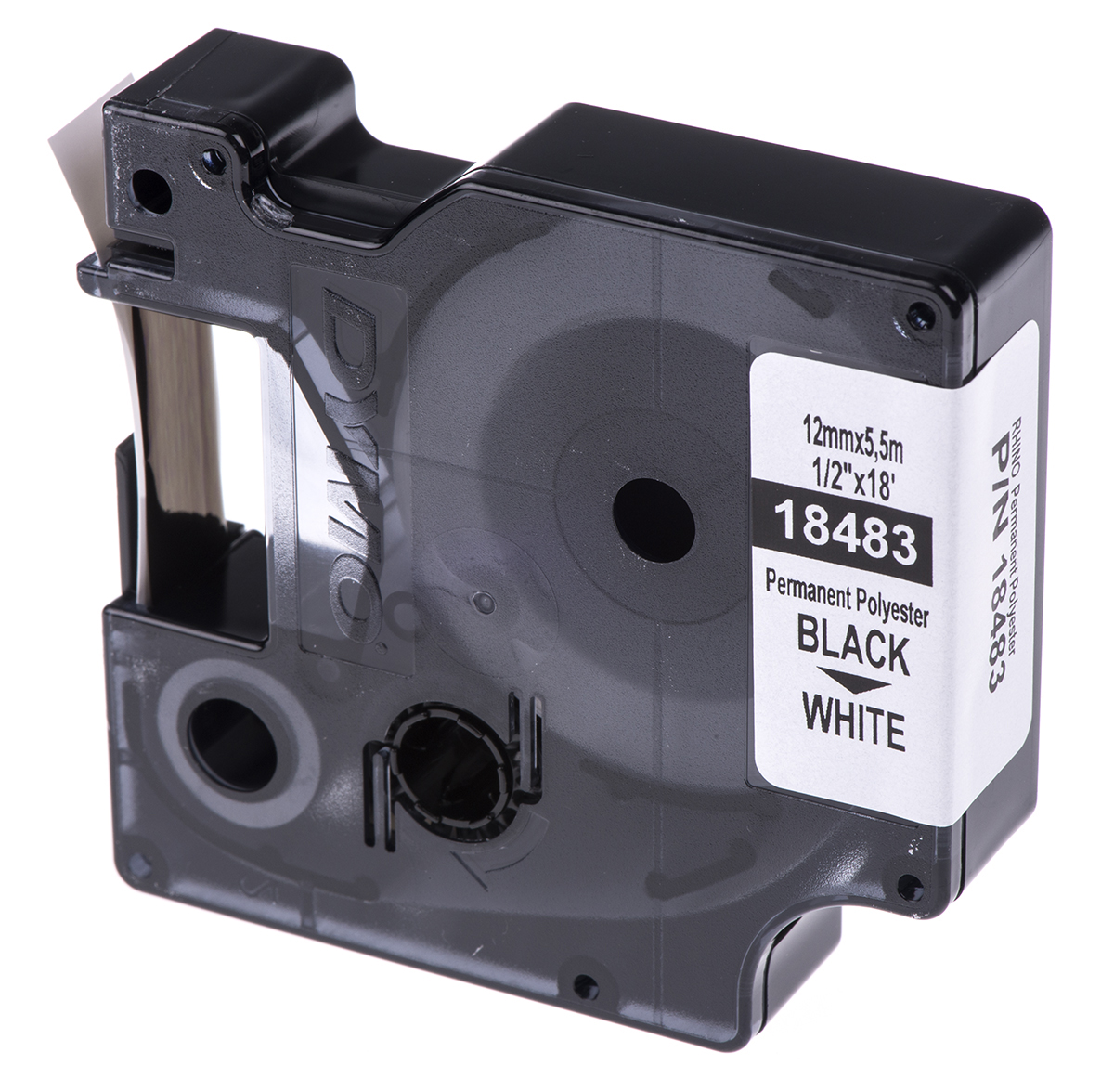 Dymo Black on White Label Printer Tape, 5.5 m Length, 12 mm Width