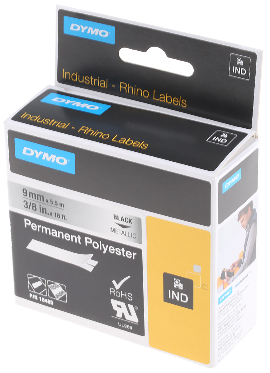 Dymo Black on Silver Label Printer Tape, 5.5 m Length, 9 mm Width
