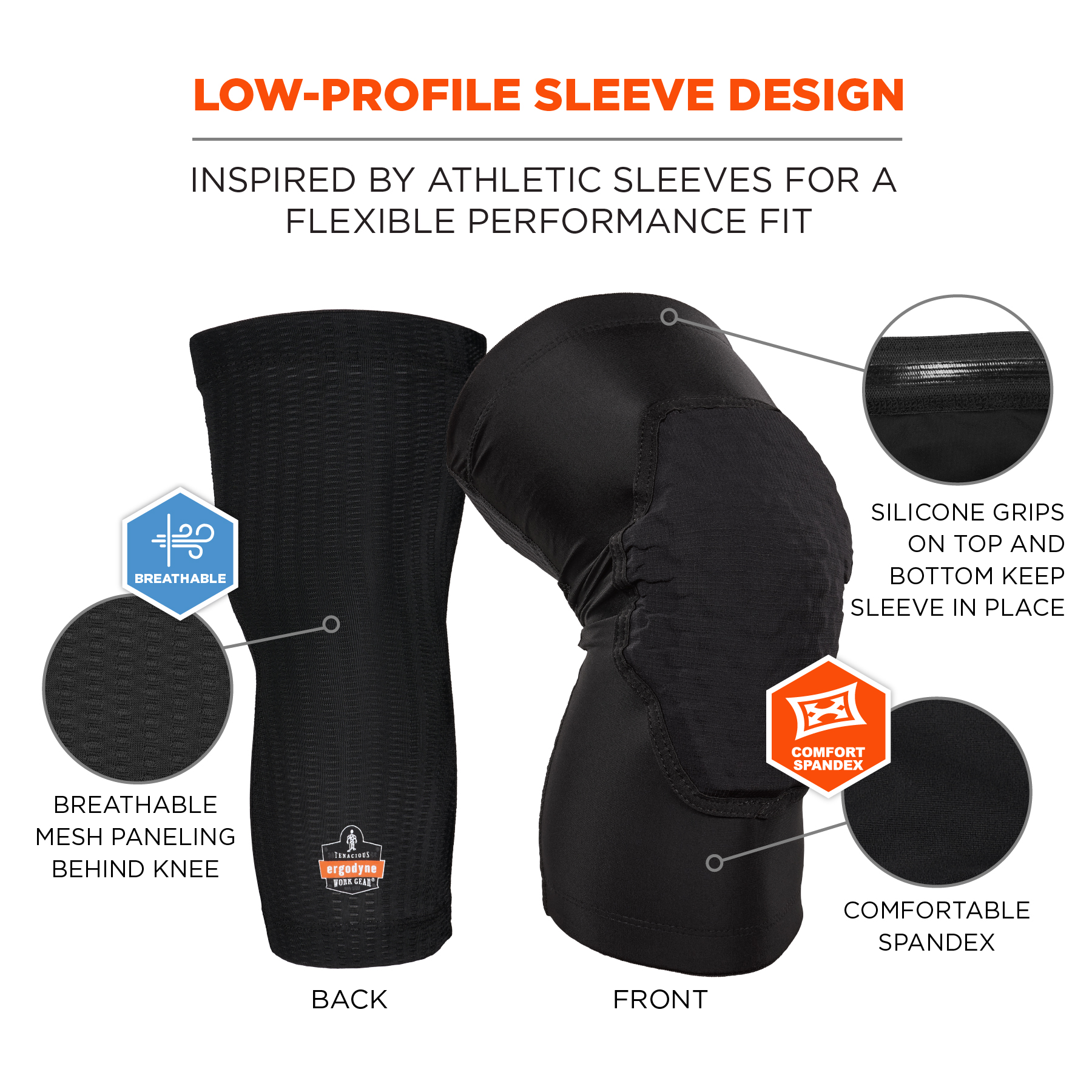18528 Ergodyne Black Foam Knee Pad Resistant to Slip Resistant