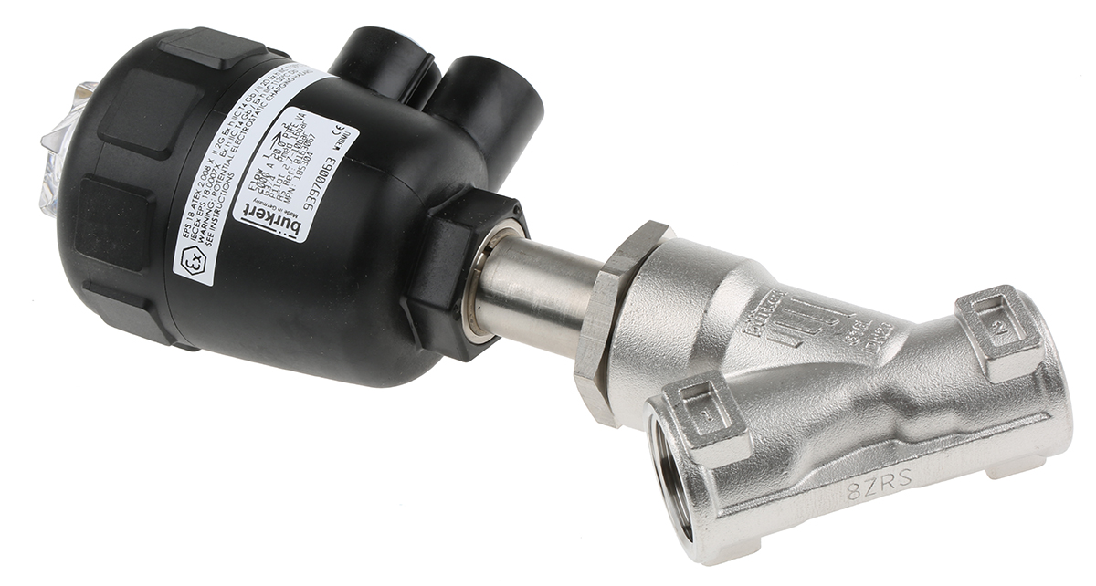185304 Burkert Angle type Pneumatic Actuated Valve, 16 bar 3/4 in