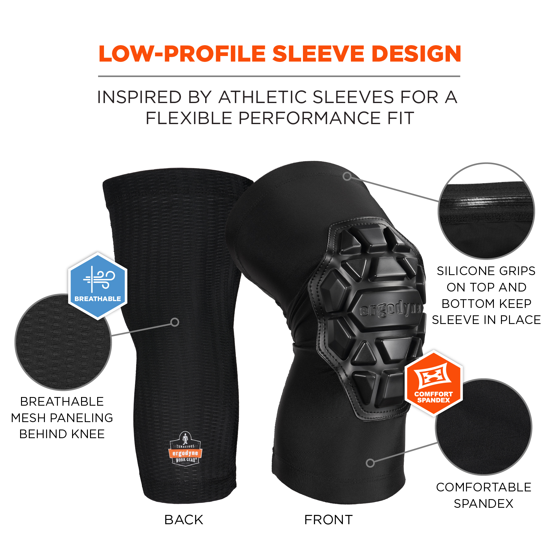 18551 Ergodyne Black Foam Knee Pad Resistant to Slip Resistant