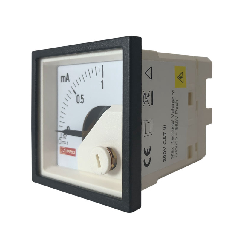 186-2474 RS PRO RS PRO Analogue Panel Ammeter 100 A DC, 45 mm x 45 mm, 1 % Moving Coil