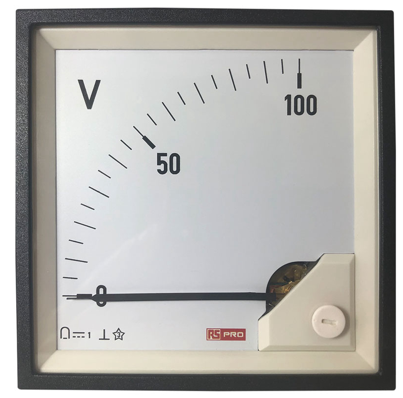 RS PRO Analogue Voltmeter DC, 92 mm, 92 mm