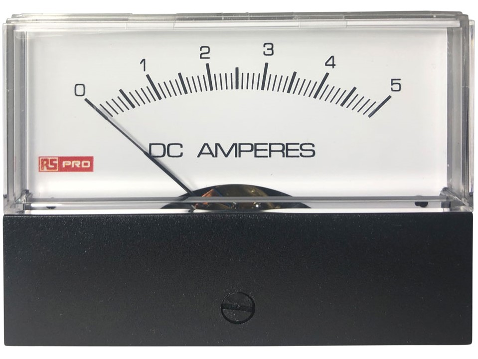 RS PRO Analogue Panel Ammeter 50 A DC, 76 mm x 74 mm, ±1.5 % High Torque Pivot and Jewel Moving Coil and Moving Iron