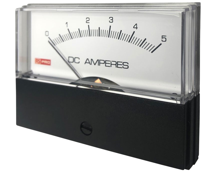 186-2528 RS PRO Analogue Panel Ammeter 50 A DC, 76 mm x 74 mm, ±1.5 % High Torque Pivot and Jewel Moving Coil and Moving Iron