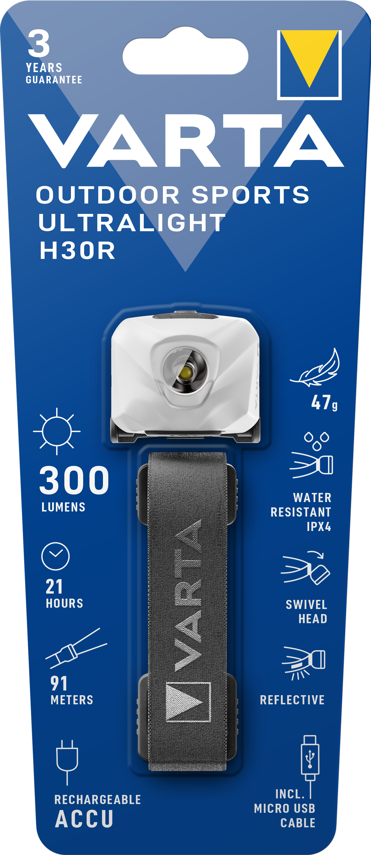 18631101401 Varta  LED Wireless Rechargeable LED Headlamp 300 lm 91 m