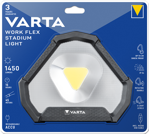 18647101401 Varta Rechargeable LED Light Light, 1450 lm, Micro USB Plug, 3.6V, IPX54
