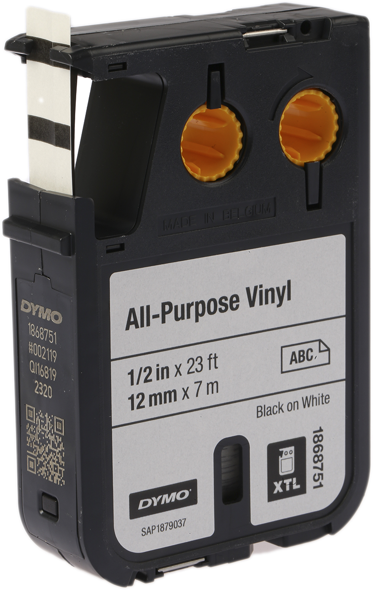 Dymo XTL Black on White Label Printer Tape, 7 m Length, 12 mm Width, 5.5 m Label Length