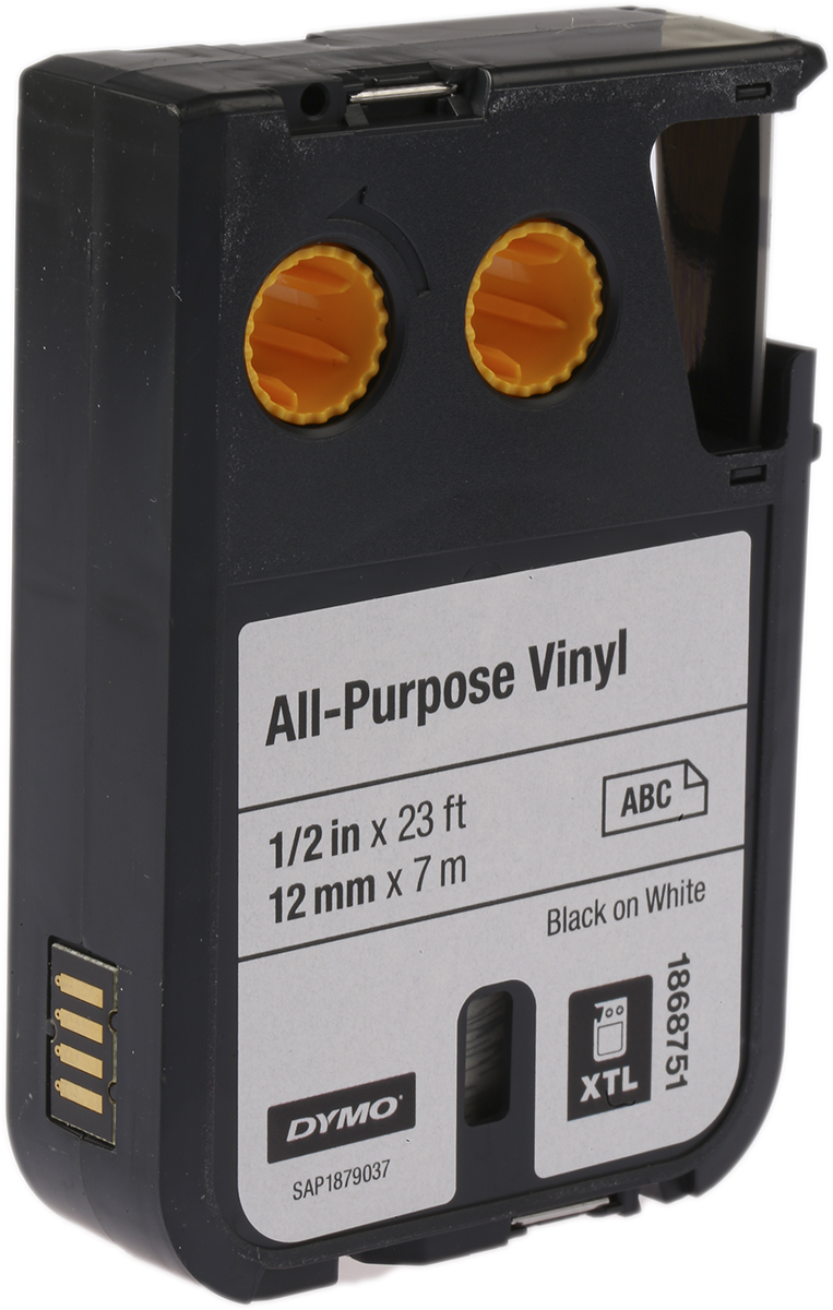 1868751 Dymo XTL Black on White Label Printer Tape, 7 m Length, 12 mm Width, 5.5 m Label Length