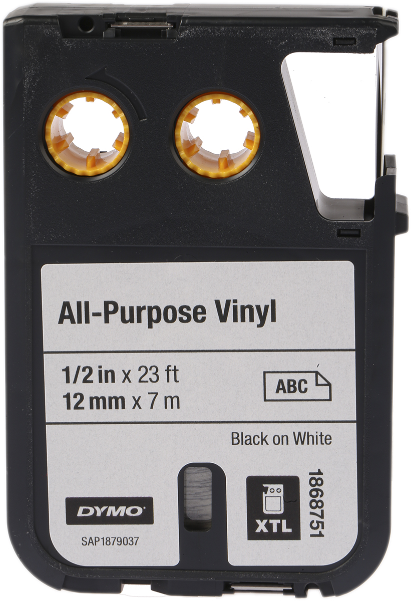 1868751 Dymo XTL Black on White Label Printer Tape, 7 m Length, 12 mm Width, 5.5 m Label Length