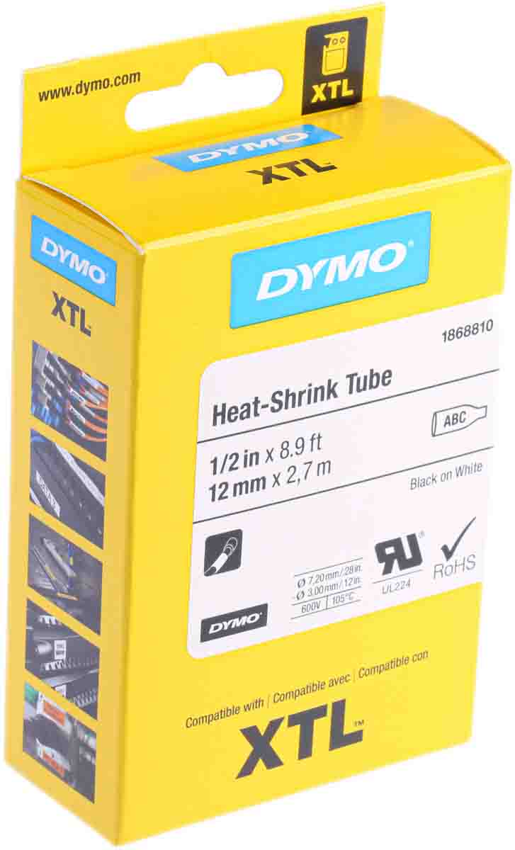 1868810 Dymo XTL Black on White Label Printer Tape, 7 m Length, 12 mm Width
