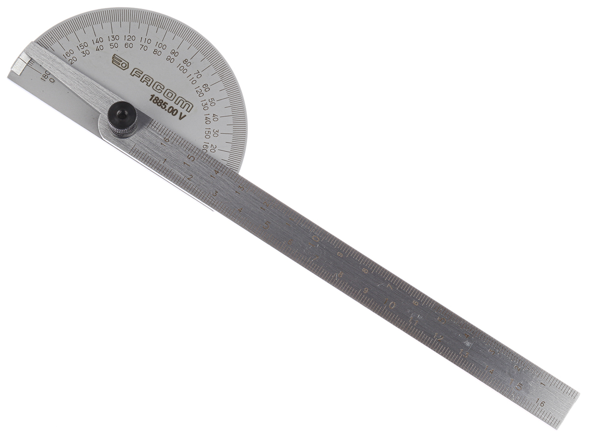 Facom Metric Bevel Depth Gauge Protractor, 170 mm Stainless Steel Blade