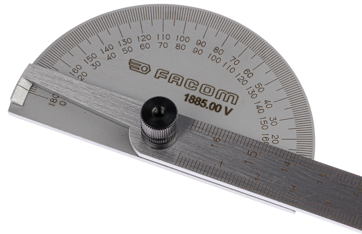 188500 Facom Metric Bevel Depth Gauge Protractor, 170 mm Stainless Steel Blade