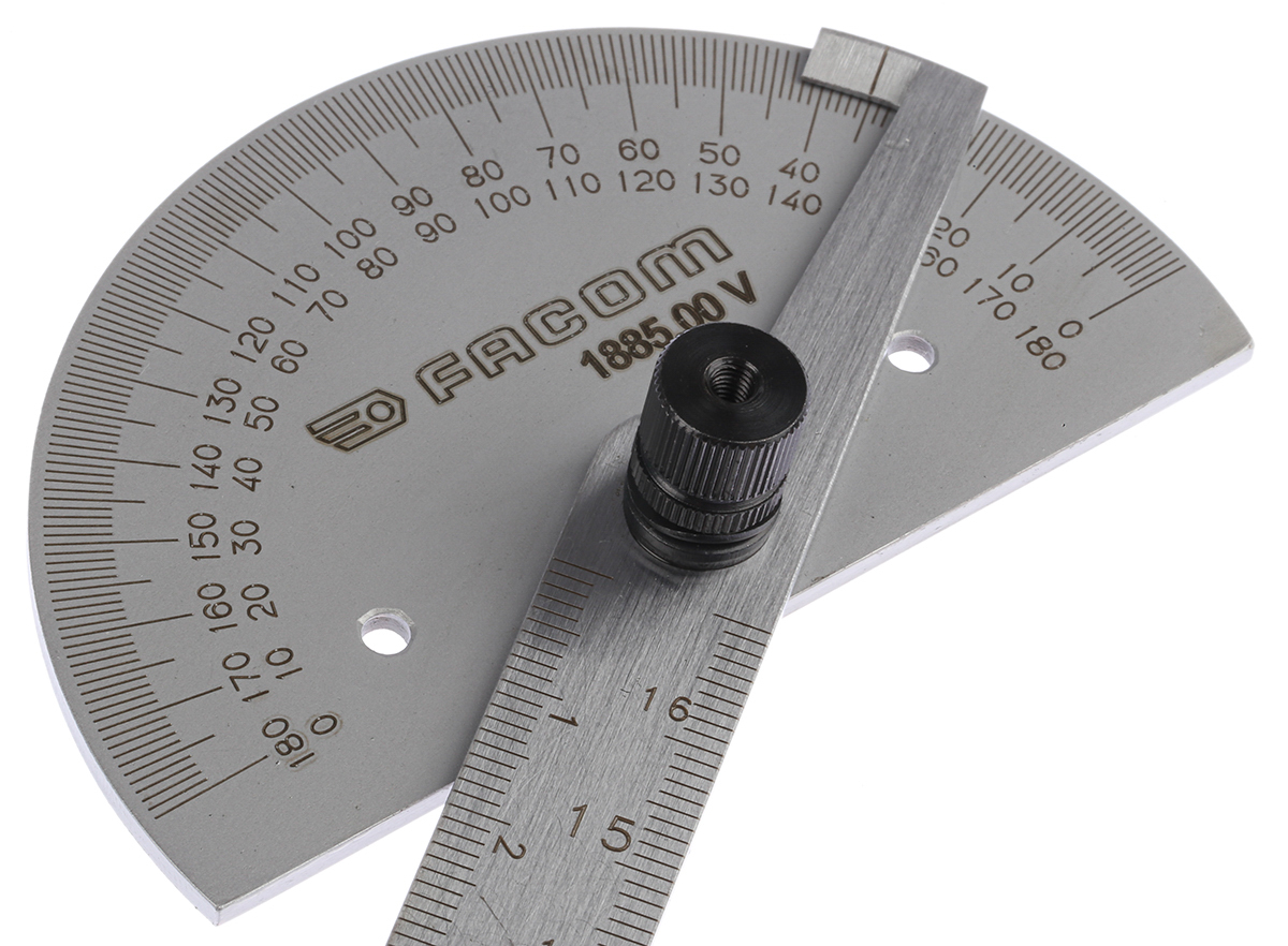 188500 Facom Metric Bevel Depth Gauge Protractor, 170 mm Stainless Steel Blade