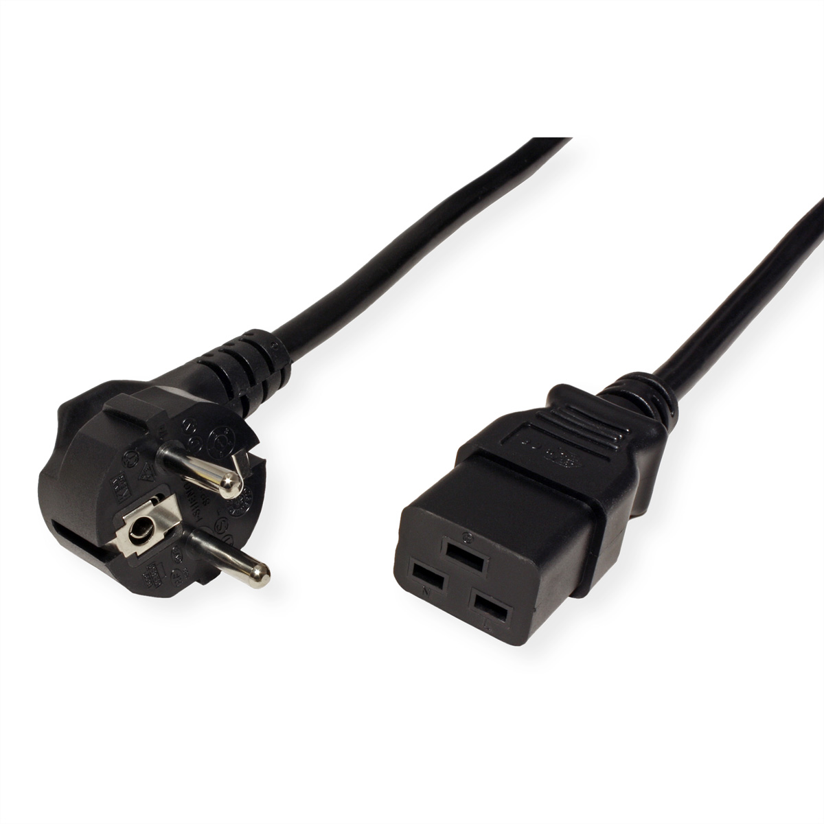 Roline CEE 7/7, Right Angle to Straight Power Cable, 2 m