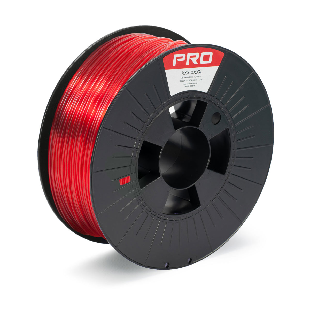 RS PRO 1.75 mm Translucent Red PET-G 3D Printer Filament, 1 kg