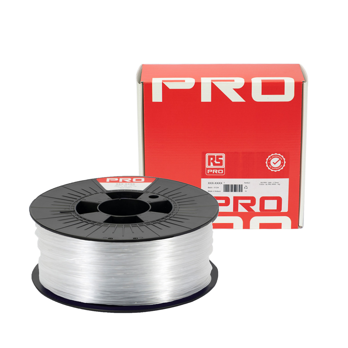 190-1955 RS PRO 1.75 mm Transparent PET-G 3D Printer Filament, 1 kg