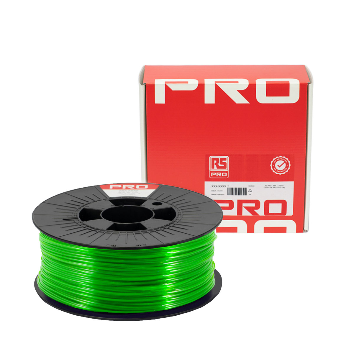 190-1956 RS PRO 1.75 mm Translucent Green PET-G 3D Printer Filament, 1 kg