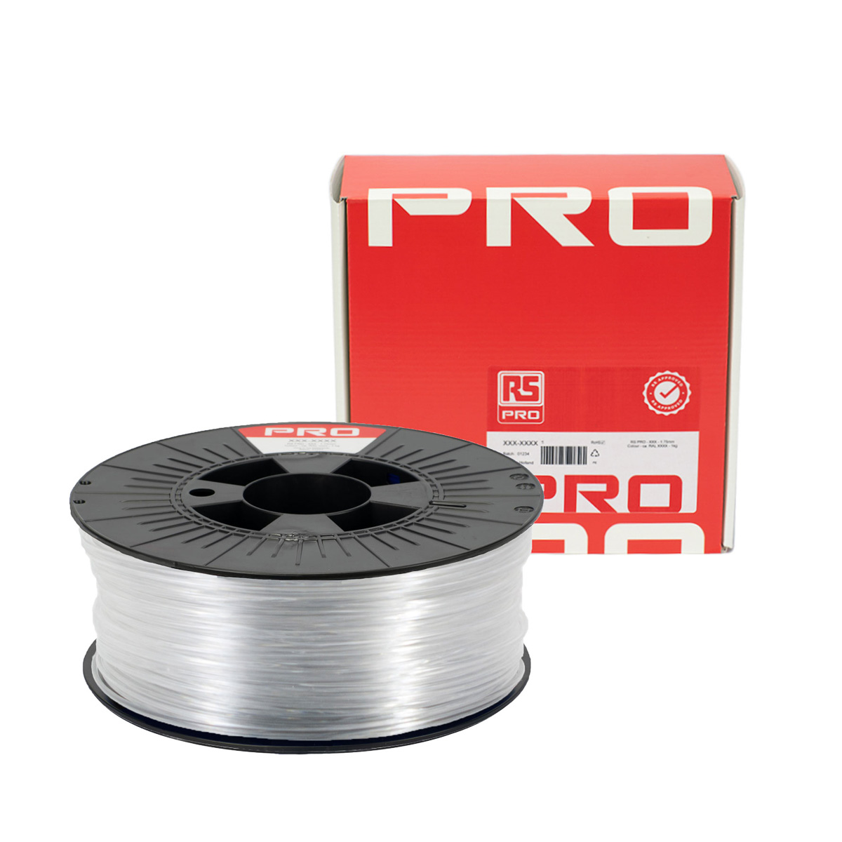 190-1960 RS PRO 2.85 mm Clear PET-G 3D Printer Filament, 1 kg