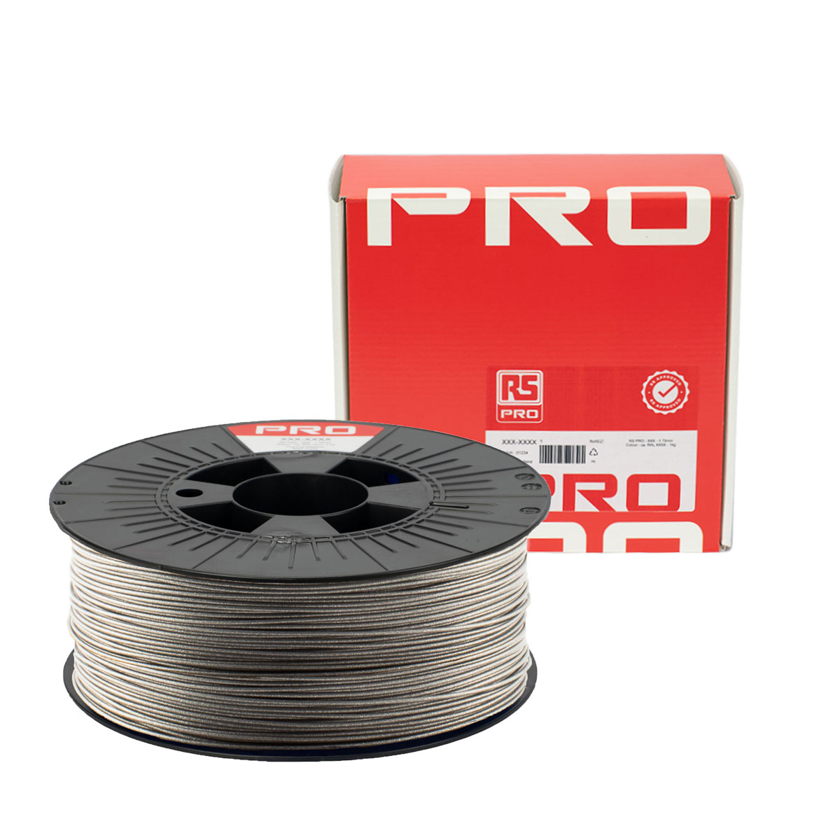 190-1965 RS PRO 1.75 mm Silver PLA 3D Printer Filament, 1 kg