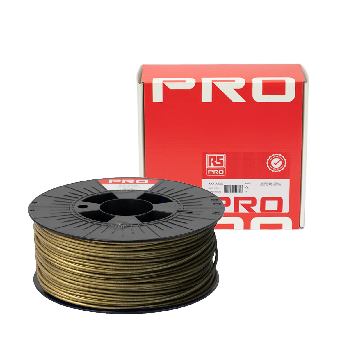 190-1968 RS PRO 2.85 mm Gold PLA 3D Printer Filament, 1 kg
