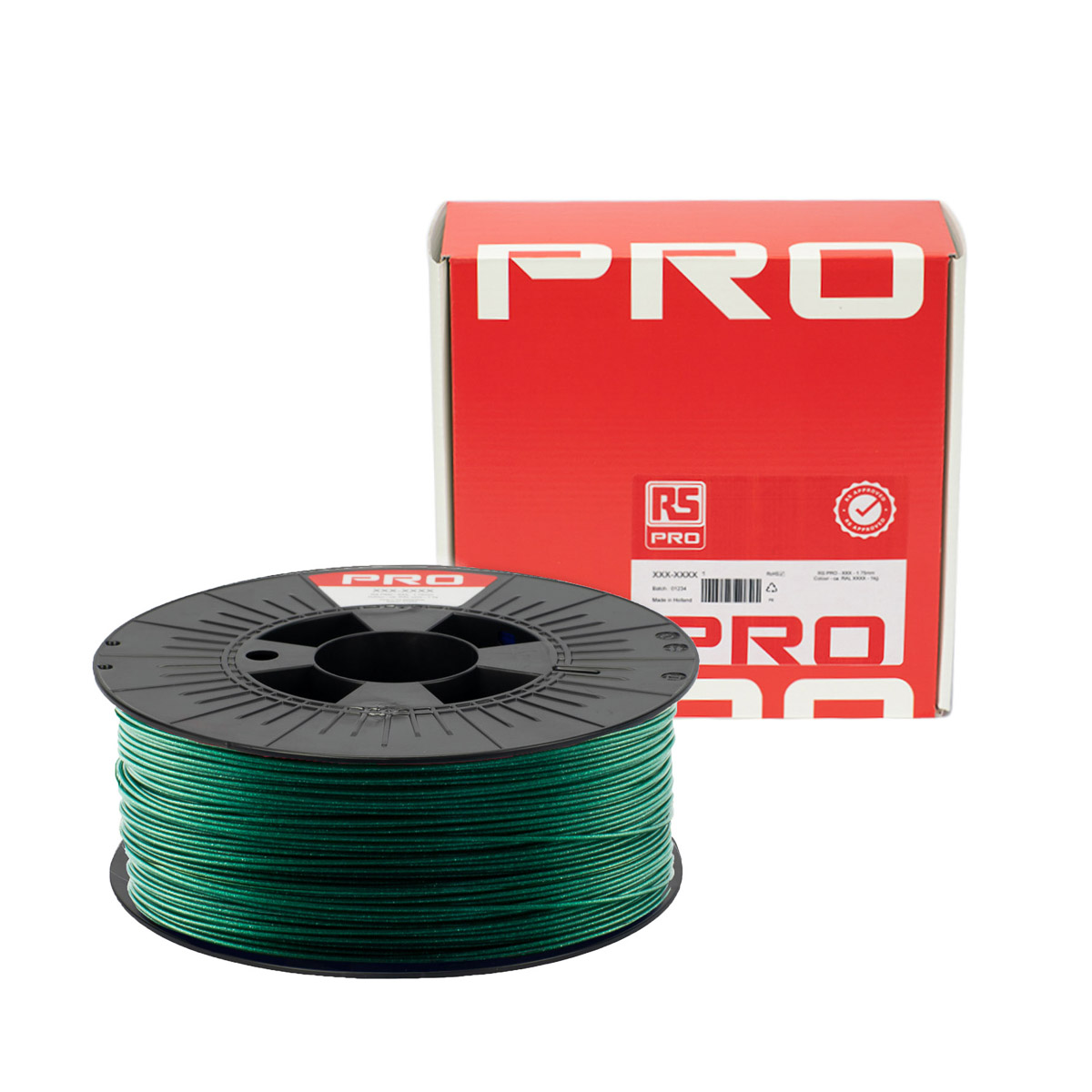 190-1969 RS PRO 1.75 mm Green PLA 3D Printer Filament, 1 kg